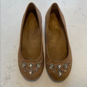 Vionic Tan Embellished Flats with Suede Finish